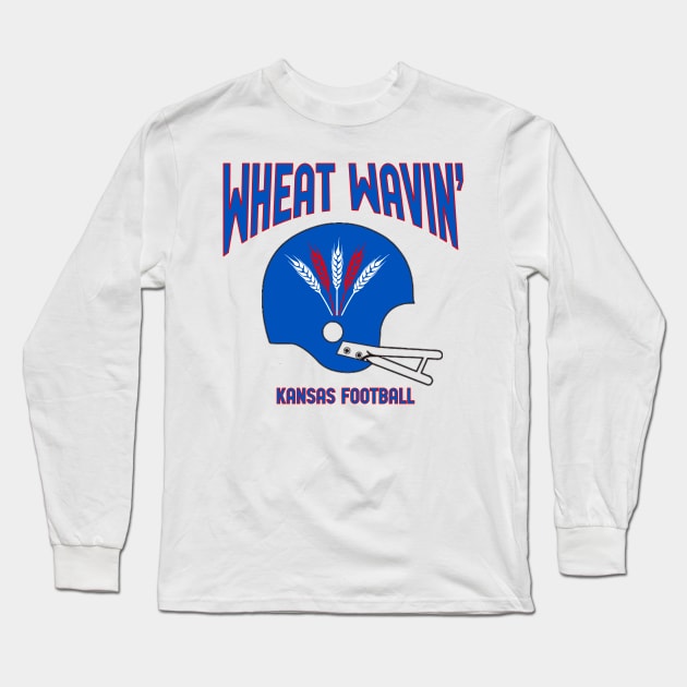 Wheat Wavin KU Football Long Sleeve T-Shirt by Fountain City Designs KC